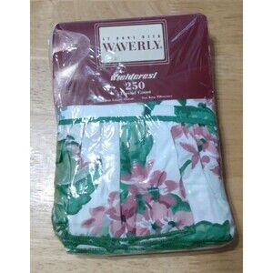 VTG Set 2 Fieldcrest Waverly Green Floral Ruffle King Pillowcases Shams USA NOS